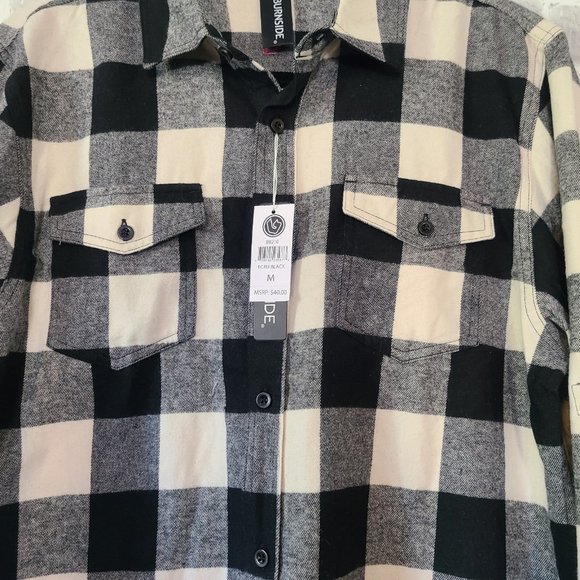 Burnside B8210 Yarn-Dyed Long Sleeve Flannel Mens Medium Black White NWT - Picture 3 of 9